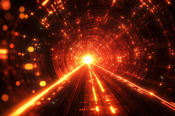 Poster - A futuristic, glowing orange tunnel extending to a bright light at its end, conveying a sense of speed and journey.
