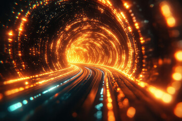 Poster - A glowing orange tunnel, a digital rendering of a futuristic roadway leading into bright light.