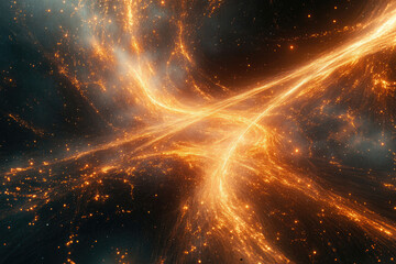 Poster - Abstract cosmic artwork depicting glowing energy streams and nebulae in a dark space, resembling a celestial river.