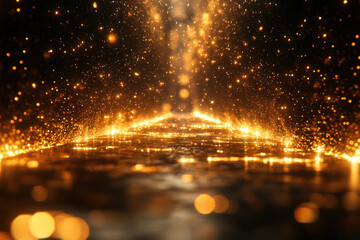 Aufkleber - Golden glitter particles illuminating a dark pathway, creating a magical and luxurious atmosphere.