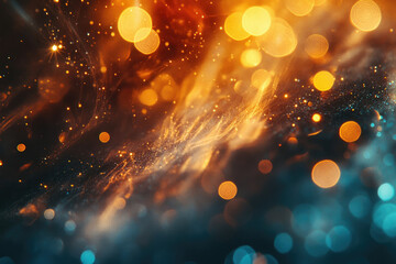 Aufkleber - Abstract cosmic scene with vibrant orange and teal bokeh lights, glittering dust, and ethereal smoke.