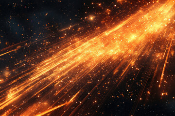 Aufkleber - Streaks of fiery orange light radiate across a dark background, resembling cosmic energy or a fiery meteor shower.