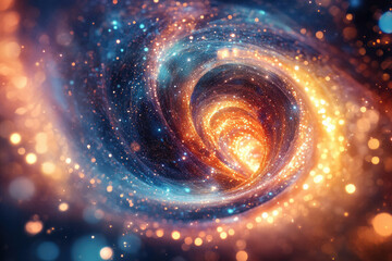 Aufkleber - A mesmerizing cosmic swirl of vibrant colors and glittering particles, resembling a celestial vortex or nebula.