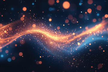 Aufkleber - Abstract cosmic wave of glowing particles and bokeh lights, orange and blue hues.