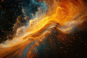Poster - A vibrant nebula, swirling clouds of orange and teal gas and dust illuminate the cosmos with countless stars.