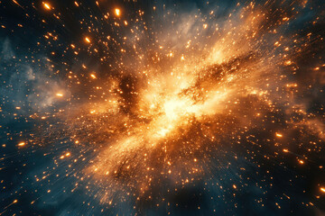 Poster - A radiant explosion of fiery sparks and glowing embers, resembling a cosmic event.