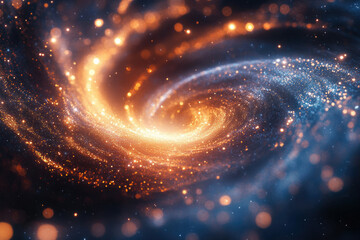 Poster - A mesmerizing cosmic swirl of glittering gold and blue particles, evoking a sense of celestial wonder and ethereal beauty.