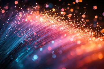 Aufkleber - Vibrant, colorful fiber optic strands illuminate the dark background, creating a mesmerizing light display.