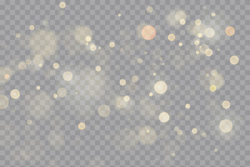 Poster - Golden dust light png. Christmas glowing bokeh confetti and sparkle overlay texture for your design. Stock royalty free vector illustration. PNG