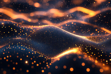 Aufkleber - abstract dark background with glowing particles forming a wavy surface, digital art.