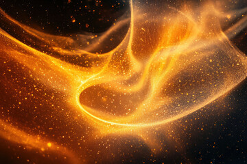Aufkleber - Abstract golden particle wave, glowing cosmic dust swirling in dark space, digital art.