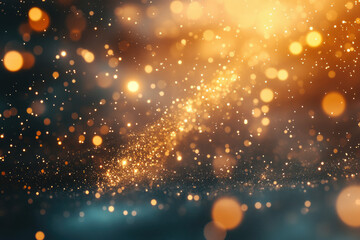 Aufkleber - Abstract background with golden bokeh lights and glitter, creating a magical, festive atmosphere.