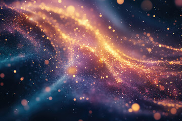 Aufkleber - Abstract cosmic background with glittering particles and flowing waves of light and color.