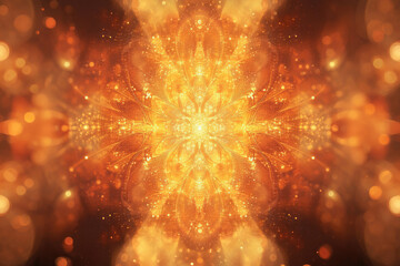 Aufkleber - A radiant golden fractal flower, glowing with bokeh and intricate details, evokes warmth and serenity.