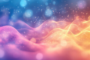 Poster - Abstract pastel wave background with sparkling particles and bokeh lights.