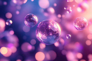 Aufkleber - Glowing purple spheres float in a dreamy, bokeh-filled space, creating a magical, ethereal atmosphere.