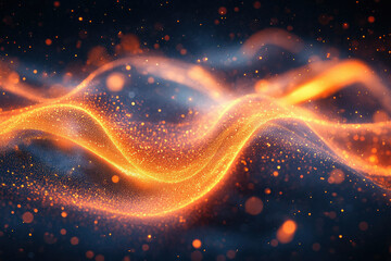 Poster - Abstract fiery wave of glowing particles, dark background, digital art.