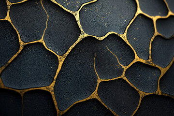Aufkleber - Abstract dark textured surface with gold veins forming irregular geometric shapes.