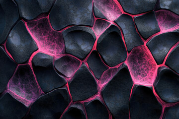 Poster - Abstract dark rock texture with glowing pink veins, resembling a cracked surface or lava flow.