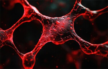 Aufkleber - Microscopic view of a red, interconnected cell network, possibly representing neurons or blood vessels.