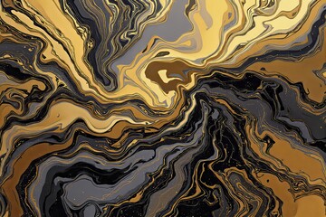 Poster - Abstract golden and black marble texture with fluid, swirling patterns on a dark background. Creative, luxurious design concept.