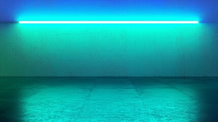 Poster - A mesmerizing glow envelops the room, with vivid neon blue and green gradients illuminating the walls and floor. This surreal atmosphere evokes a sense of tranquility and wonder, inviting exploration