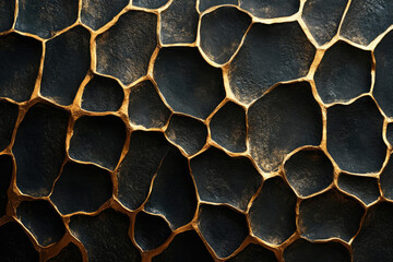Aufkleber - Abstract black and gold textured background, resembling irregular stone or honeycomb pattern.