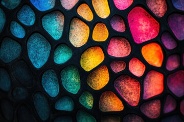 Aufkleber - Abstract colorful mosaic pattern with vibrant hues and textured surfaces, creating a mesmerizing visual effect.