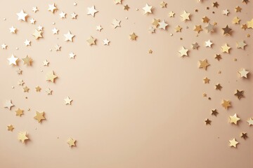Poster - Golden stars scattered on beige background.
