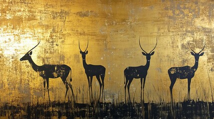 Wall Mural - Wildlife Poster Featuring Four Sable Antelopes in Africa's Savannah