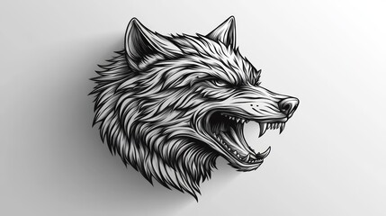 Wall Mural - An art print featuring a tribal-style wolf head graphic, set against a white background, perfect for a poster