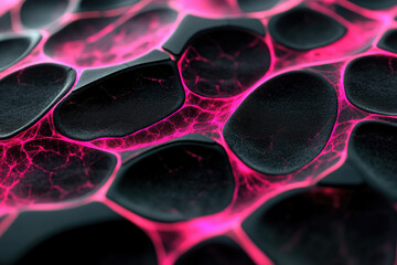 Leinwandbilder - Abstract image depicting a network of interconnected, glowing pink veins on a dark, textured surface.