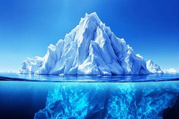 Aufkleber - Iceberg above and below water in bright blue light concept.