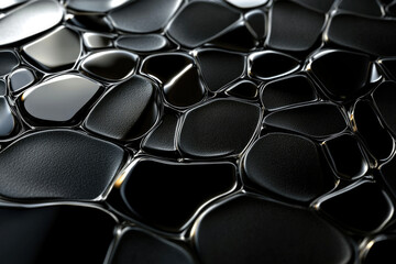 Poster - Abstract black textured surface with glossy, uneven, organic shapes resembling liquid or oil.