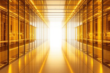 Aufkleber - Abstract bright golden futuristic hallway with glowing light.