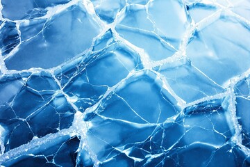 Poster - Close-up of cracked transparent blue ice texture with intricate patterns and light reflections.