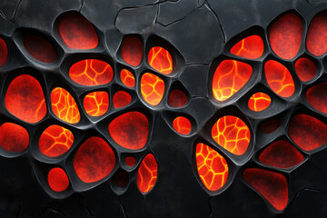 Aufkleber - Abstract volcanic rock texture with glowing lava filling the porous cavities.