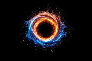 Poster - Abstract glowing orange and blue circular energy swirl on black background.
