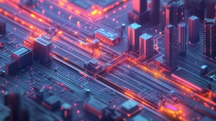Poster - Futuristic cityscapes built on a circuit board, glowing with neon lights.