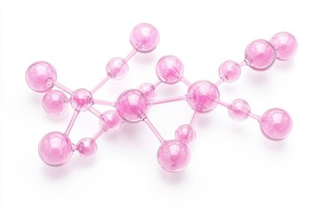 Poster - pink molecular structure with glossy spheres and connected atoms. a pink molecule displayed prominen