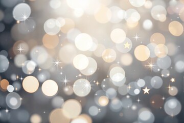 Poster - Abstract bokeh light background with glowing circles and stars in soft gray and beige tones.