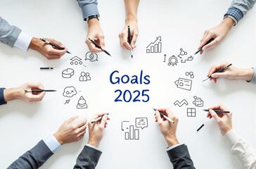 Poster - Collaborative brainstorming session with businesspeople planning 