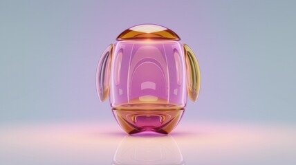 Poster - Abstract pink and gold glass sculpture, layered design, smooth curves, futuristic aesthetic.