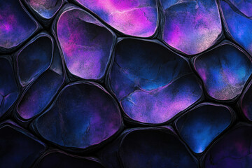 Poster - Abstract image of purple and blue, interconnected, organic shapes resembling a textured stone wall.