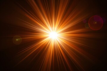 Poster - Bright orange light rays spreading from the center on a dark background.