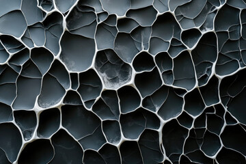 Fototapete - Abstract dark gray textured background with white veined network pattern, resembling cracked earth or a biological cell structure.