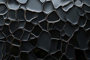 Fototapete - Abstract dark background with irregular, glossy, black shapes separated by thin bronze lines.
