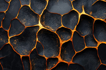 Poster - Abstract dark textured background with gold veins, resembling lava rock or a metallic organic structure.
