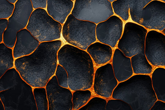 Abstract dark textured background with gold veins, resembling lava rock or a metallic organic structure.