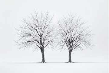 Poster - Two snow-covered trees against a minimalist white background.